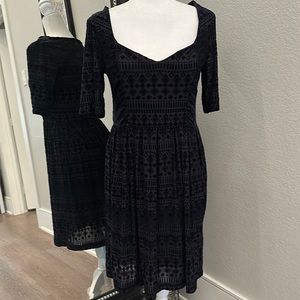 Anthropologie Meadow Rue Navy Blue Velvet Midi Dress Zipper Back Small Medium